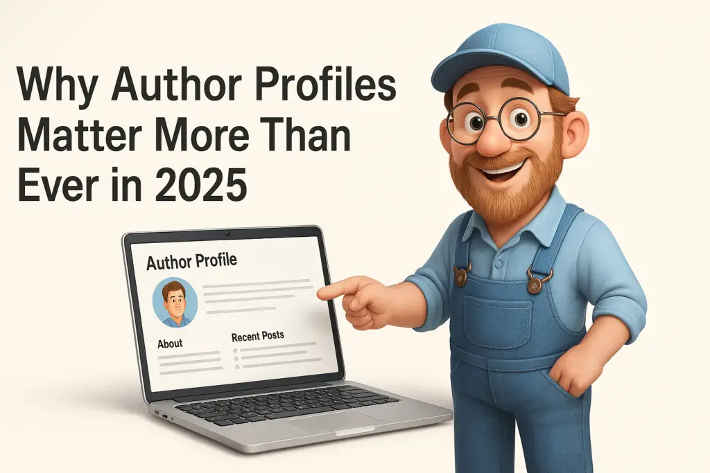 Why author profiles matter 2025 character with laptop image