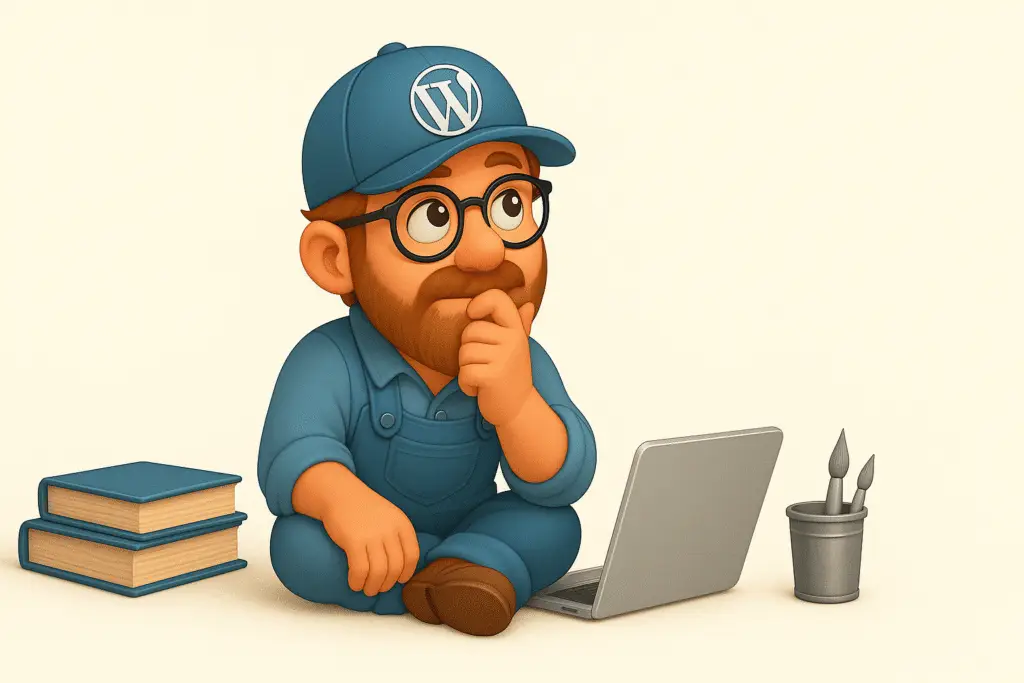 WordPress Maintenance Man Sitting and Thinking
